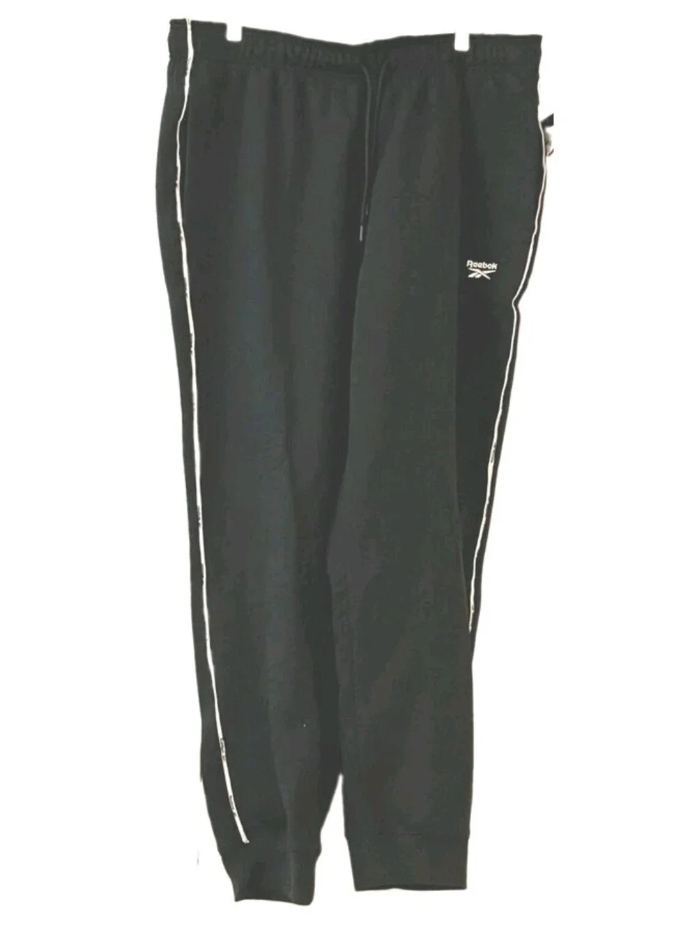 Reebok NWT Mens White Vector Piping Joggers Sweatpants Black Slim Fit Size XL